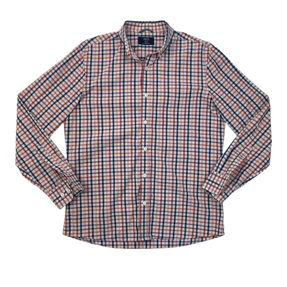 1901 Shirt Mens L Large Trim Fit Multi Red Blue Cotton Checkered Button Down - Picture 1 of 11